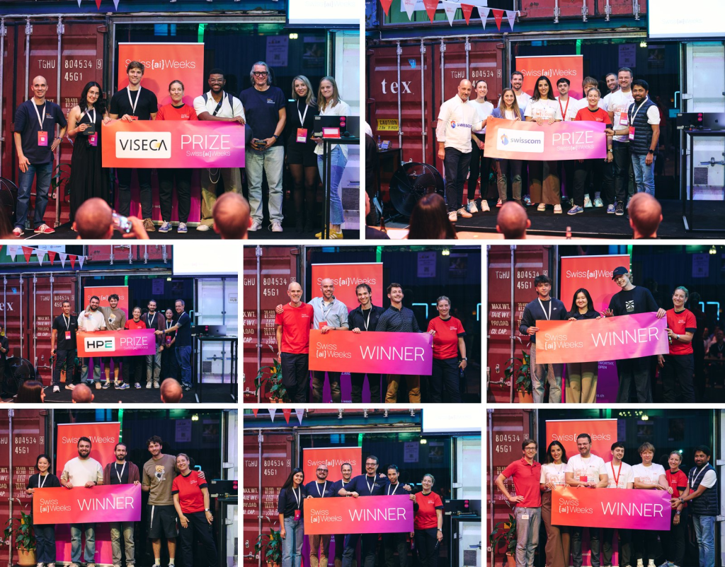 The Viseca, Swisscom and HPE partner prizes on stage alongside the Swiss {ai} Weeks winners.